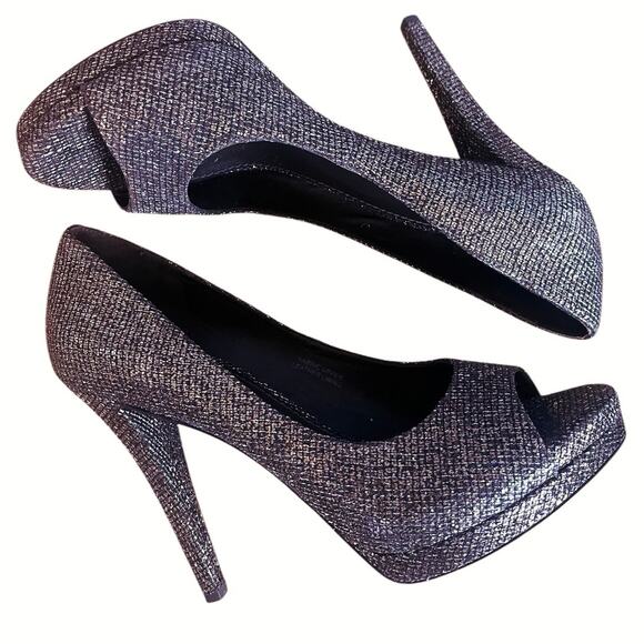 Vera Wang Selima Peep Toe Glitter High Heel Pumps Silver 9 - Picture 3 of 8